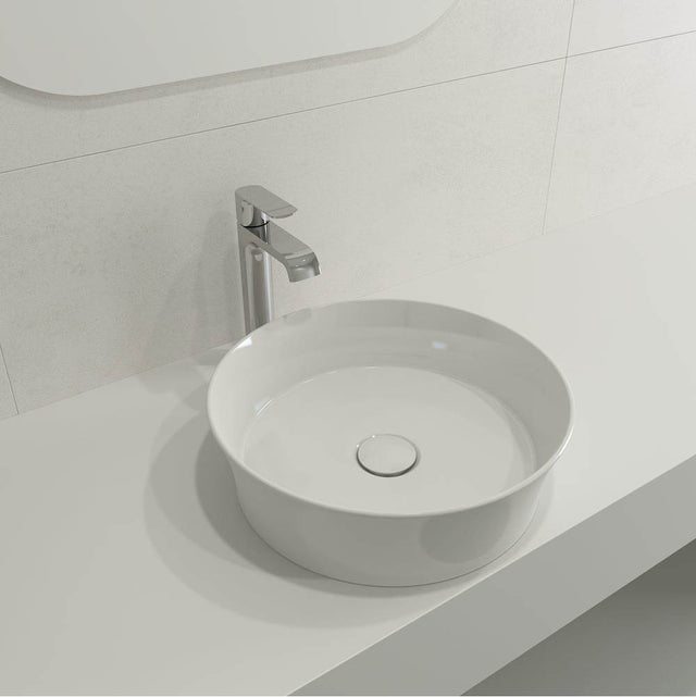 BOCCHI - Sottile Round Vessel Fireclay 15 in. with Matching Drain Cover in White - White