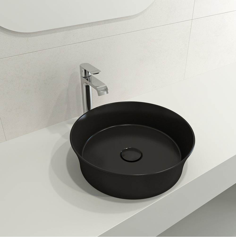 BOCCHI - Sottile Round Vessel Fireclay 15 in. with Matching Drain Cover in Matte Black - Matte Black