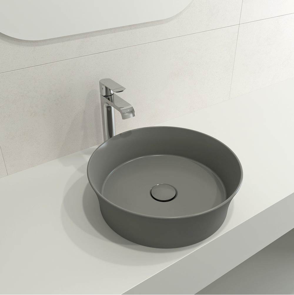 BOCCHI - Sottile Round Vessel Fireclay 15 in. with Matching Drain Cover in Matte Gray - Matte Gray