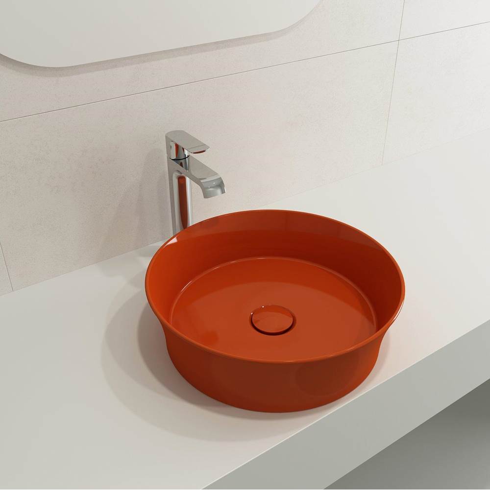 BOCCHI - Sottile Round Vessel Fireclay 15 in. with Matching Drain Cover in Orange - Orange