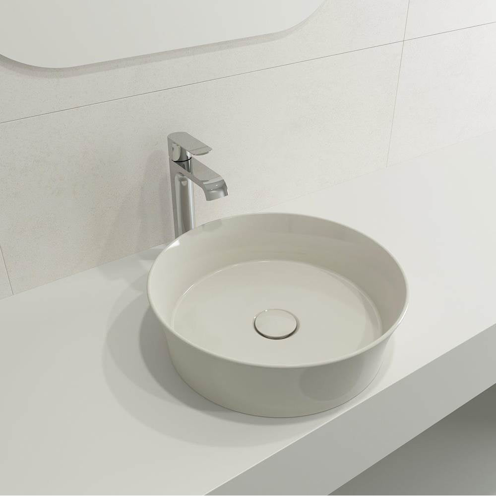 BOCCHI - Sottile Round Vessel Fireclay 15 in. with Matching Drain Cover in Biscuit - Biscuit