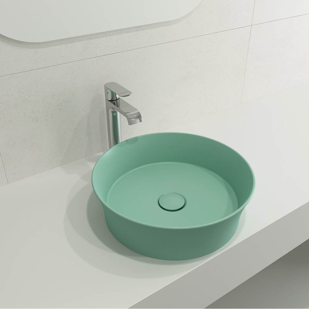 BOCCHI - Sottile Round Vessel Fireclay 15 in. with Matching Drain Cover in Matte Mint Green - Matte Mint Green