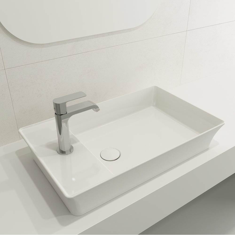 BOCCHI - Sottile Rectangle Vessel Fireclay 23.5 in. 1-Hole Faucet Deck with Matching Drain Cover in White - White