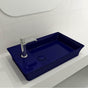 BOCCHI - Sottile Rectangle Vessel Fireclay 23.5 in. 1-Hole Faucet Deck with Matching Drain Cover in Sapphire Blue - Sapphire Blue