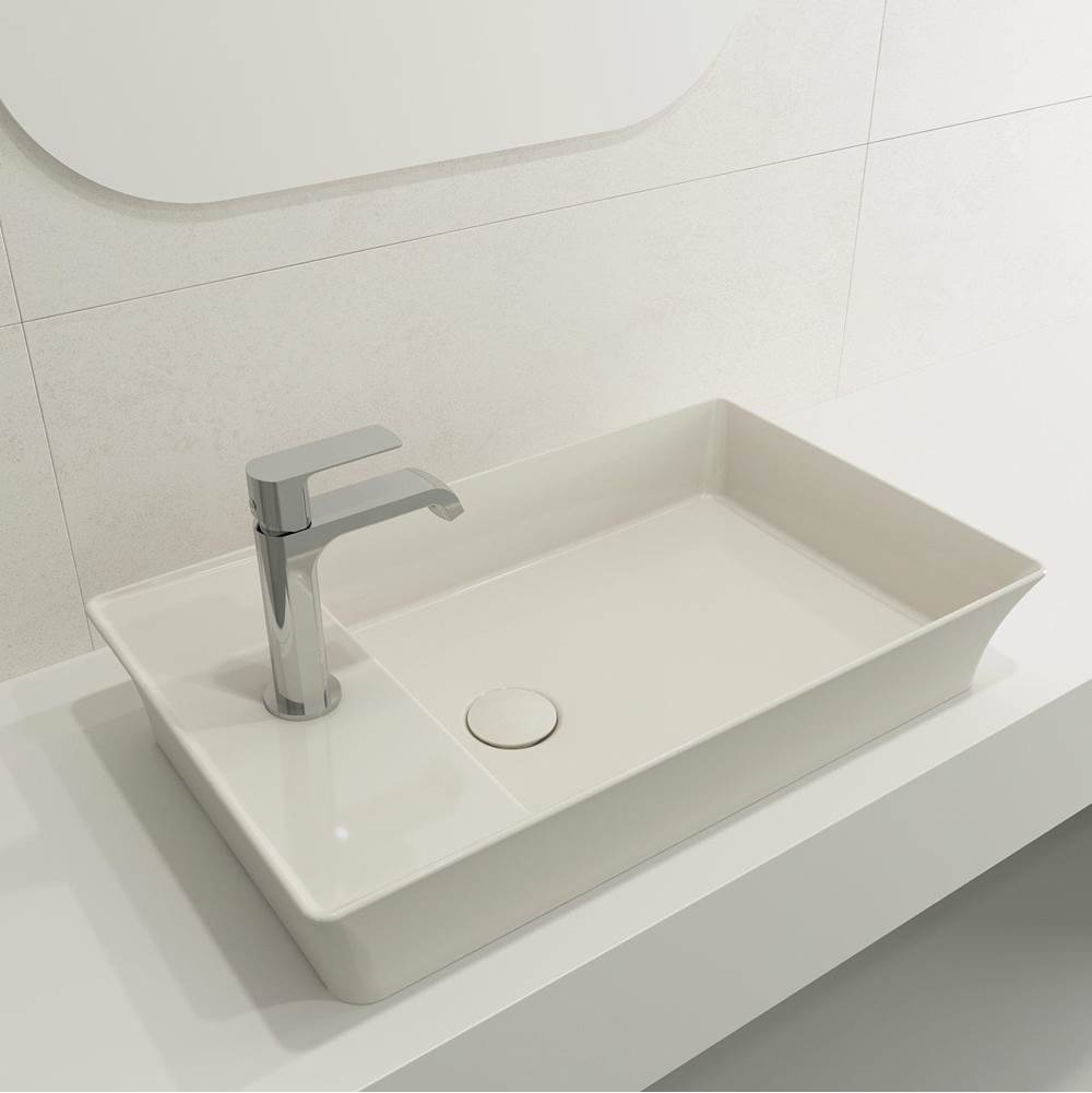 BOCCHI - Sottile Rectangle Vessel Fireclay 23.5 in. 1-Hole Faucet Deck with Matching Drain Cover in Biscuit - Biscuit