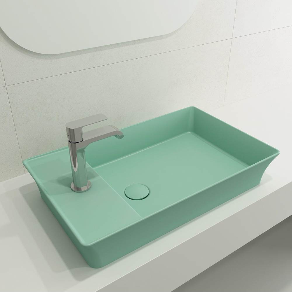 BOCCHI - Sottile Rectangle Vessel Fireclay 23.5 in. 1-Hole Faucet Deck with Matching Drain Cover in Matte Mint Green - Matte Mint Green