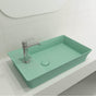 BOCCHI - Sottile Rectangle Vessel Fireclay 23.5 in. 1-Hole Faucet Deck with Matching Drain Cover in Matte Mint Green - Matte Mint Green