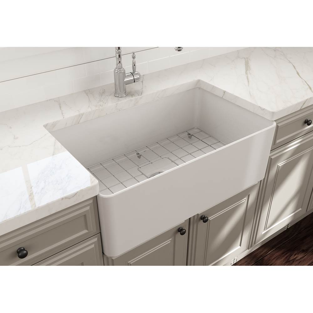 Aderci Ultra-Slim Farmhouse Apron Front Fireclay 30 in. Single Bowl Kitchen Sink with Protective Bottom Grid and Strainer in White