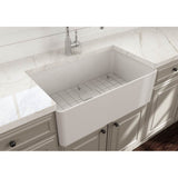 Aderci Ultra-Slim Farmhouse Apron Front Fireclay 30 in. Single Bowl Kitchen Sink with Protective Bottom Grid and Strainer in White