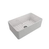 Aderci Ultra-Slim Farmhouse Apron Front Fireclay 30 in. Single Bowl Kitchen Sink with Protective Bottom Grid and Strainer in White
