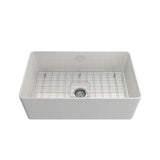 Aderci Ultra-Slim Farmhouse Apron Front Fireclay 30 in. Single Bowl Kitchen Sink with Protective Bottom Grid and Strainer in White