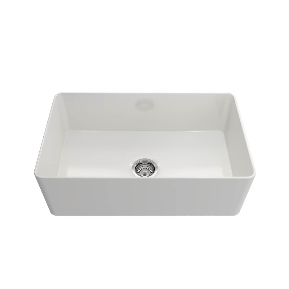 Aderci Ultra-Slim Farmhouse Apron Front Fireclay 30 in. Single Bowl Kitchen Sink with Protective Bottom Grid and Strainer in White