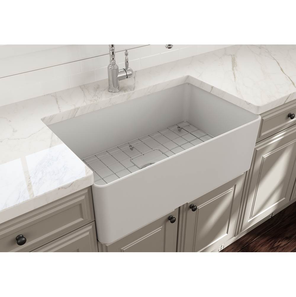 Aderci Ultra-Slim Farmhouse Apron Front Fireclay 30 in. Single Bowl Kitchen Sink with Protective Bottom Grid and Strainer in White