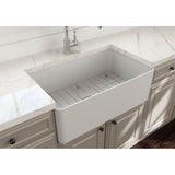 Aderci Ultra-Slim Farmhouse Apron Front Fireclay 30 in. Single Bowl Kitchen Sink with Protective Bottom Grid and Strainer in White