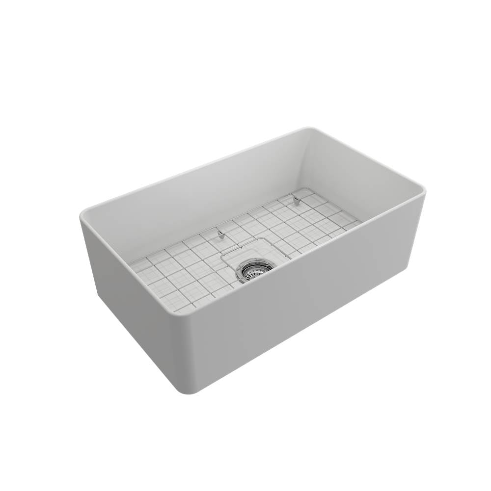 Aderci Ultra-Slim Farmhouse Apron Front Fireclay 30 in. Single Bowl Kitchen Sink with Protective Bottom Grid and Strainer in White