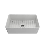 Aderci Ultra-Slim Farmhouse Apron Front Fireclay 30 in. Single Bowl Kitchen Sink with Protective Bottom Grid and Strainer in White