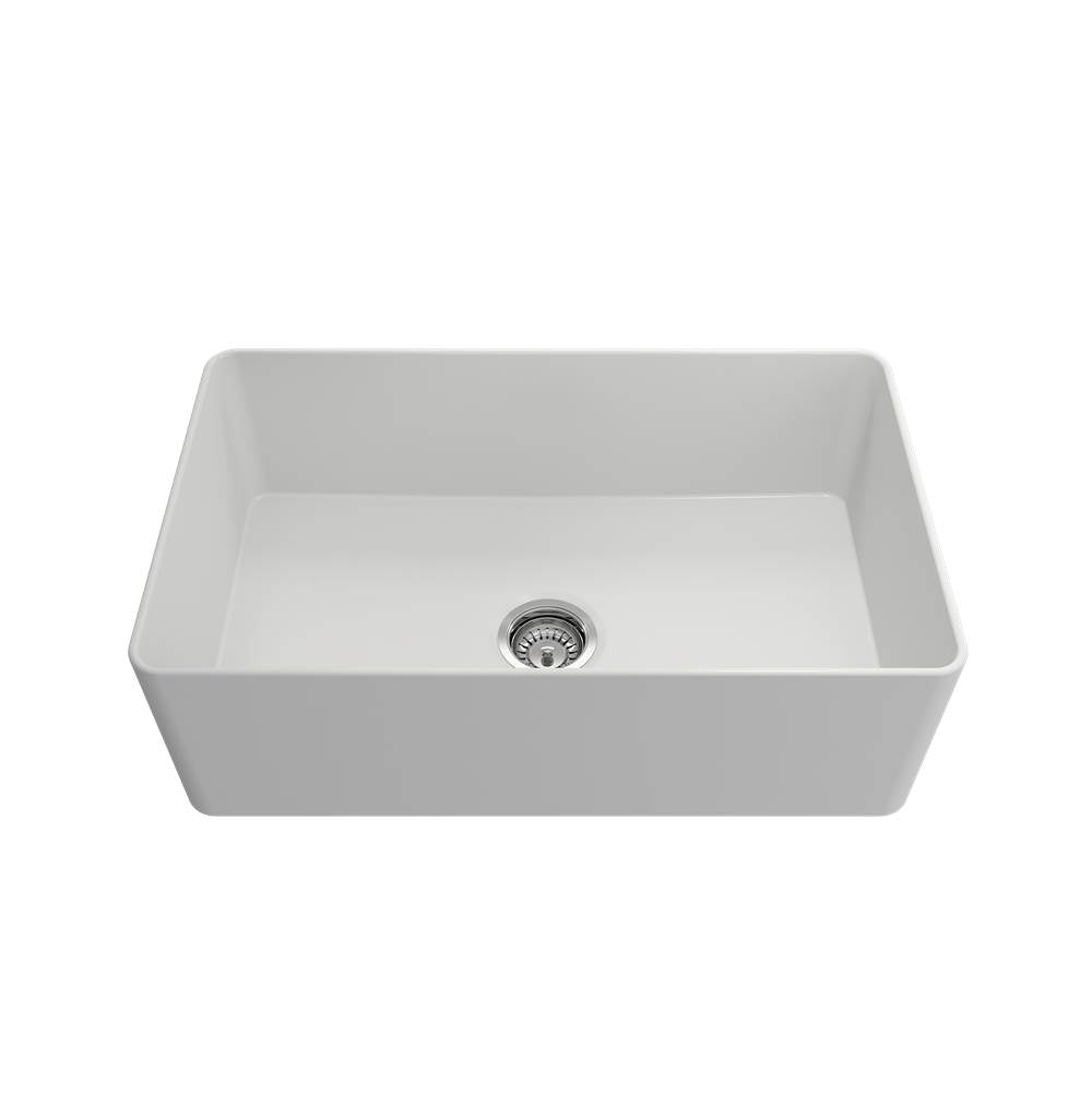 Aderci Ultra-Slim Farmhouse Apron Front Fireclay 30 in. Single Bowl Kitchen Sink with Protective Bottom Grid and Strainer in White