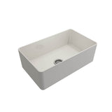 BOCCHI - Aderci Ultra-Slim Farmhouse Apron Front Fireclay 30 in. Single Bowl Kitchen Sink with Protective Bottom Grid and Strainer in Biscuit - Biscuit