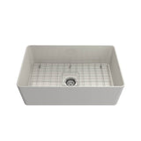 Aderci Ultra-Slim Farmhouse Apron Front Fireclay 30 in. Single Bowl Kitchen Sink with Protective Bottom Grid and Strainer in White