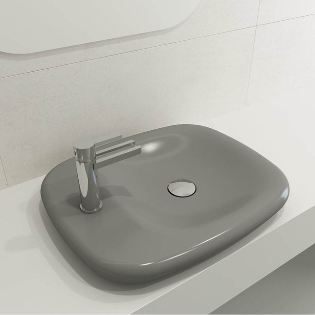 BOCCHI - Fenice Vessel Fireclay 21.75 in. 1-Hole in Matte Gray - Matte Gray