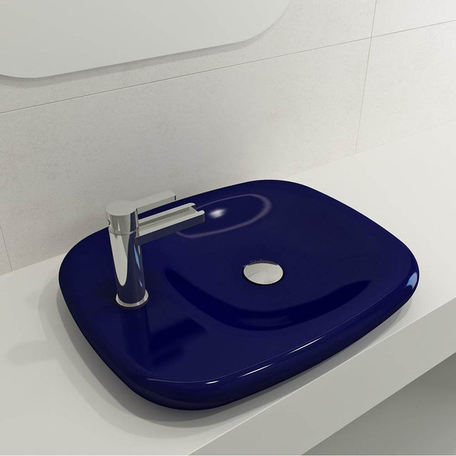BOCCHI - Fenice Vessel Fireclay 21.75 in. 1-Hole in Sapphire Blue - Sapphire Blue