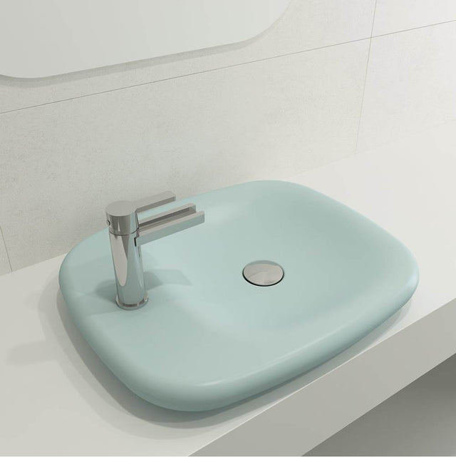 BOCCHI - Fenice Vessel Fireclay 21.75 in. 1-Hole in Matte Ice Blue - Matte Ice Blue