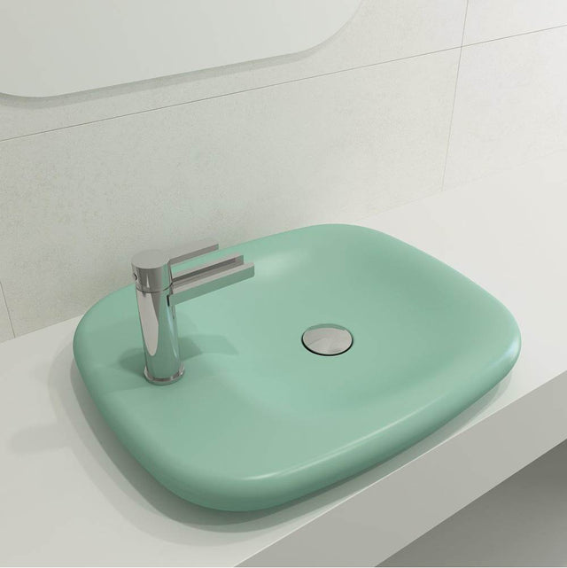 BOCCHI - Fenice Vessel Fireclay 21.75 in. 1-Hole in Matte Mint Green - Matte Mint Green