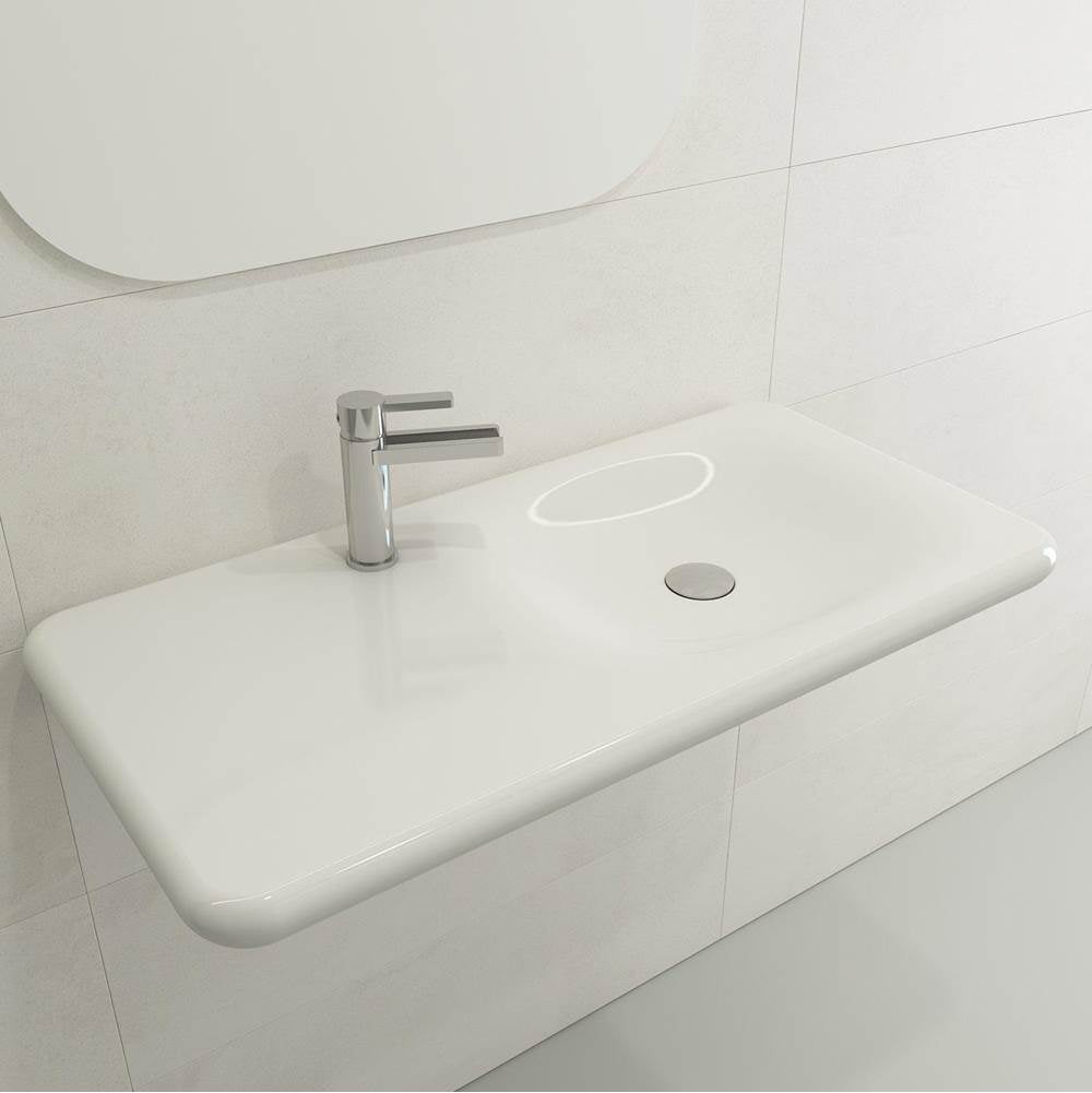 BOCCHI - Fenice Wall-Mounted Sink Fireclay 35.5 in. 1-Hole in White - White