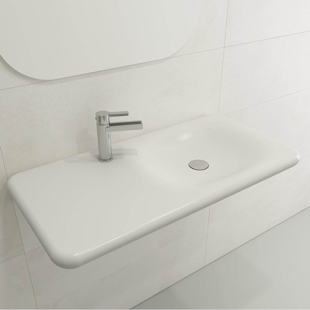 BOCCHI - Fenice Wall-Mounted Sink Fireclay 35.5 in. 1-Hole in Matte White - Matte White