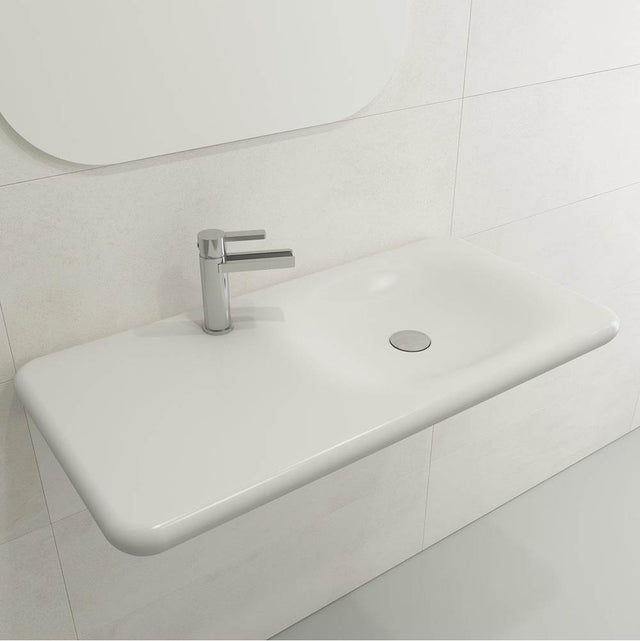 BOCCHI - Fenice Wall-Mounted Sink Fireclay 35.5 in. 1-Hole in Matte White - Matte White