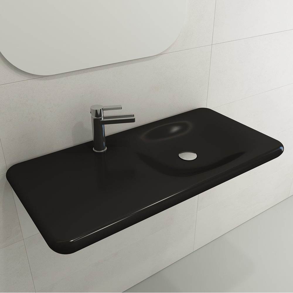BOCCHI - Fenice Wall-Mounted Sink Fireclay 35.5 in. 1-Hole in Matte Black - Matte Black