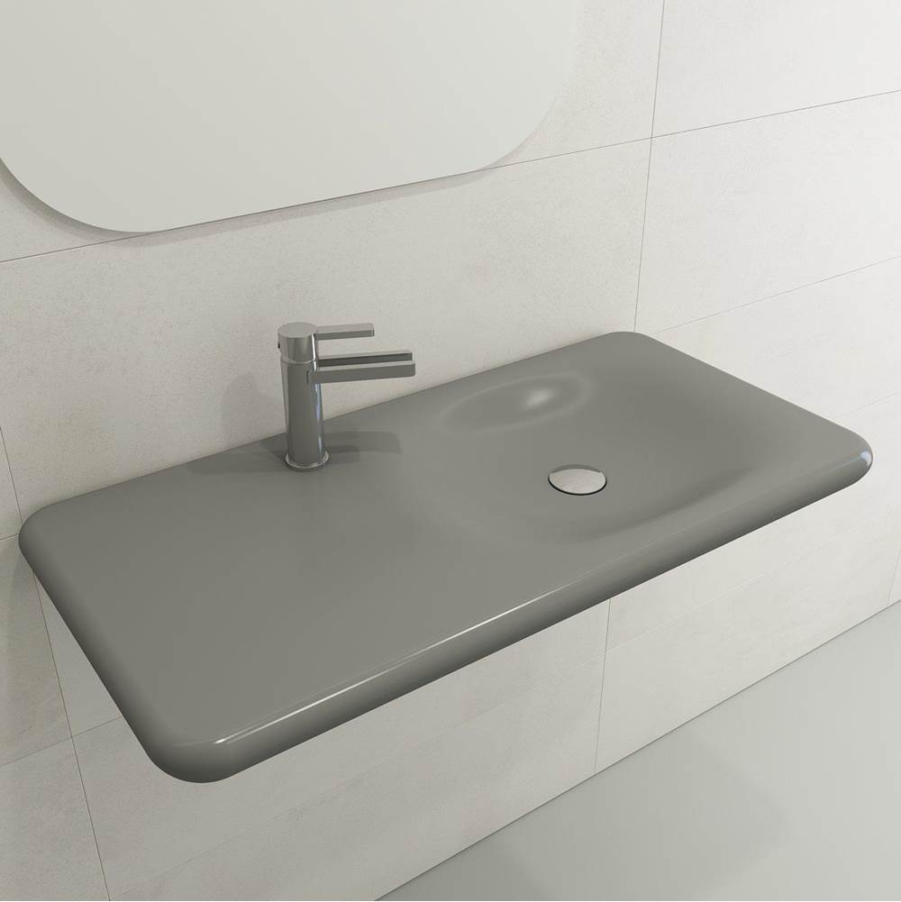 BOCCHI - Fenice Wall-Mounted Sink Fireclay 35.5 in. 1-Hole in Matte Gray - Matte Gray