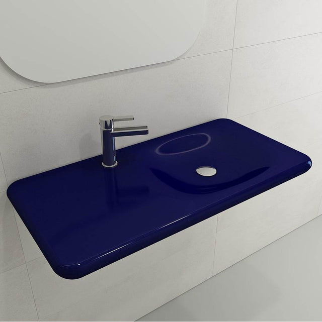 BOCCHI - Fenice Wall-Mounted Sink Fireclay 35.5 in. 1-Hole in Sapphire Blue - Sapphire Blue
