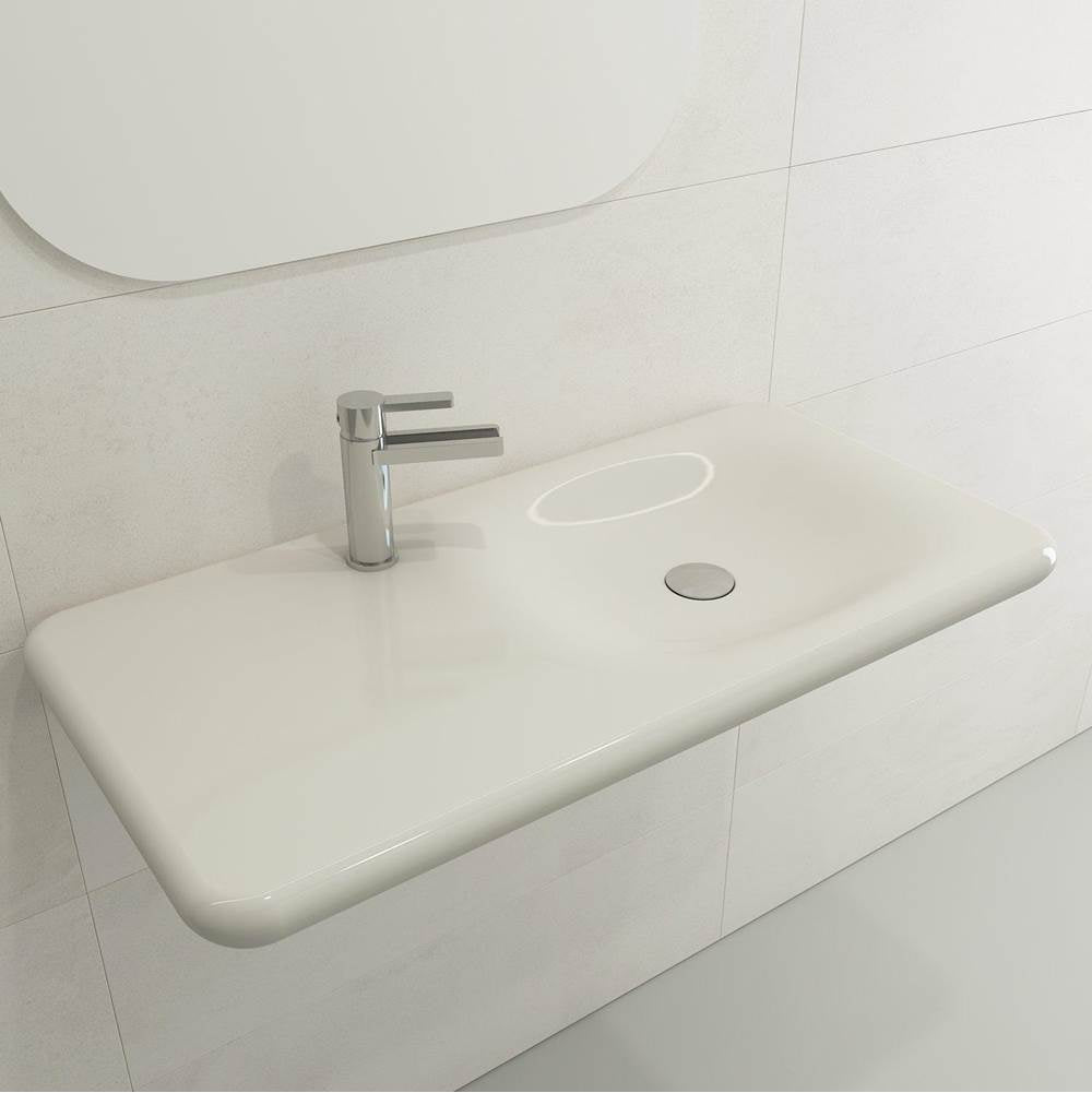 BOCCHI - Fenice Wall-Mounted Sink Fireclay 35.5 in. 1-Hole in Biscuit - Biscuit
