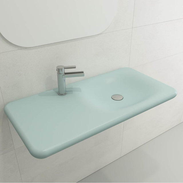BOCCHI - Fenice Wall-Mounted Sink Fireclay 35.5 in. 1-Hole in Matte Ice Blue - Matte Ice Blue