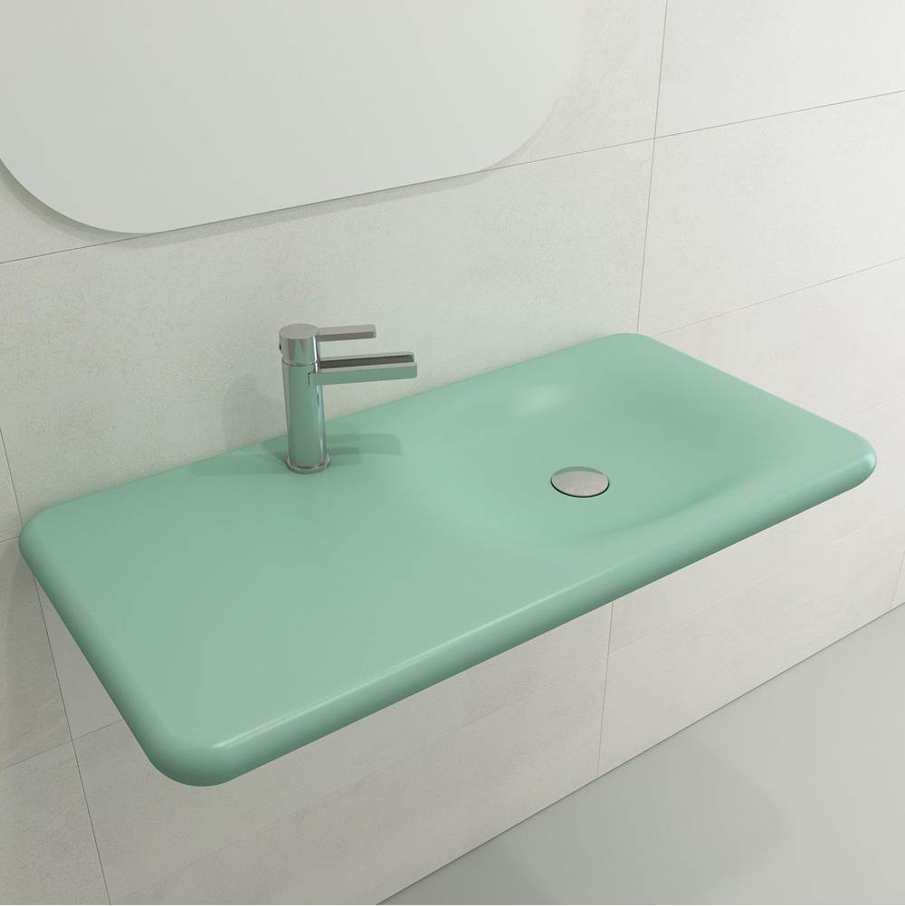 BOCCHI - Fenice Wall-Mounted Sink Fireclay 35.5 in. 1-Hole in Matte Mint Green - Matte Mint Green