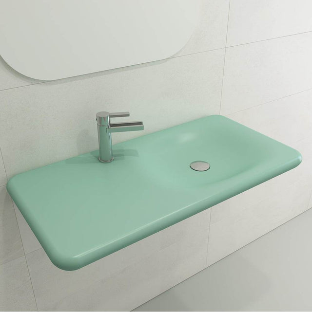 BOCCHI - Fenice Wall-Mounted Sink Fireclay 35.5 in. 1-Hole in Matte Mint Green - Matte Mint Green