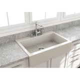 BOCCHI - Nuova Apron Front Drop-In Fireclay 34 in. Single Bowl Kitchen Sink with Protective Bottom Grid and Strainer in Biscuit - Biscuit