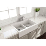 BOCCHI - Nuova Apron Front Drop-In Fireclay 34 in. 50/50 Double Bowl Kitchen Sink with Protective Bottom Grids and Strainers in White - White