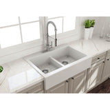 BOCCHI - Nuova Apron Front Drop-In Fireclay 34 in. 50/50 Double Bowl Kitchen Sink with Protective Bottom Grids and Strainers in Matte White - Matte White