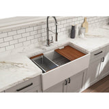Contempo Step-Rim Apron Front Fireclay 33 in. Single Bowl Kitchen Sink with Integrated Work Station & Accessories in White