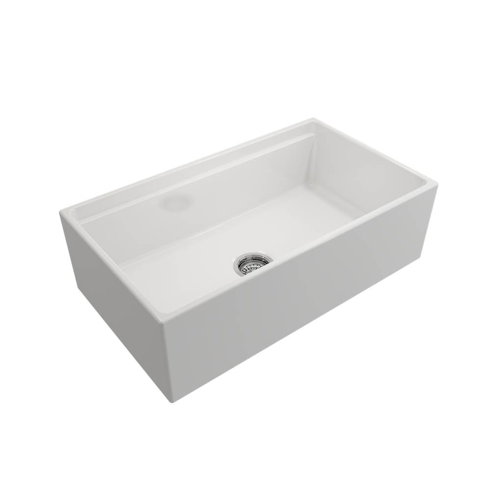 BOCCHI - Contempo Step-Rim Apron Front Fireclay 33 in. Single Bowl Kitchen Sink with Integrated Work Station & Accessories in White - White