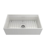 Contempo Step-Rim Apron Front Fireclay 33 in. Single Bowl Kitchen Sink with Integrated Work Station & Accessories in White