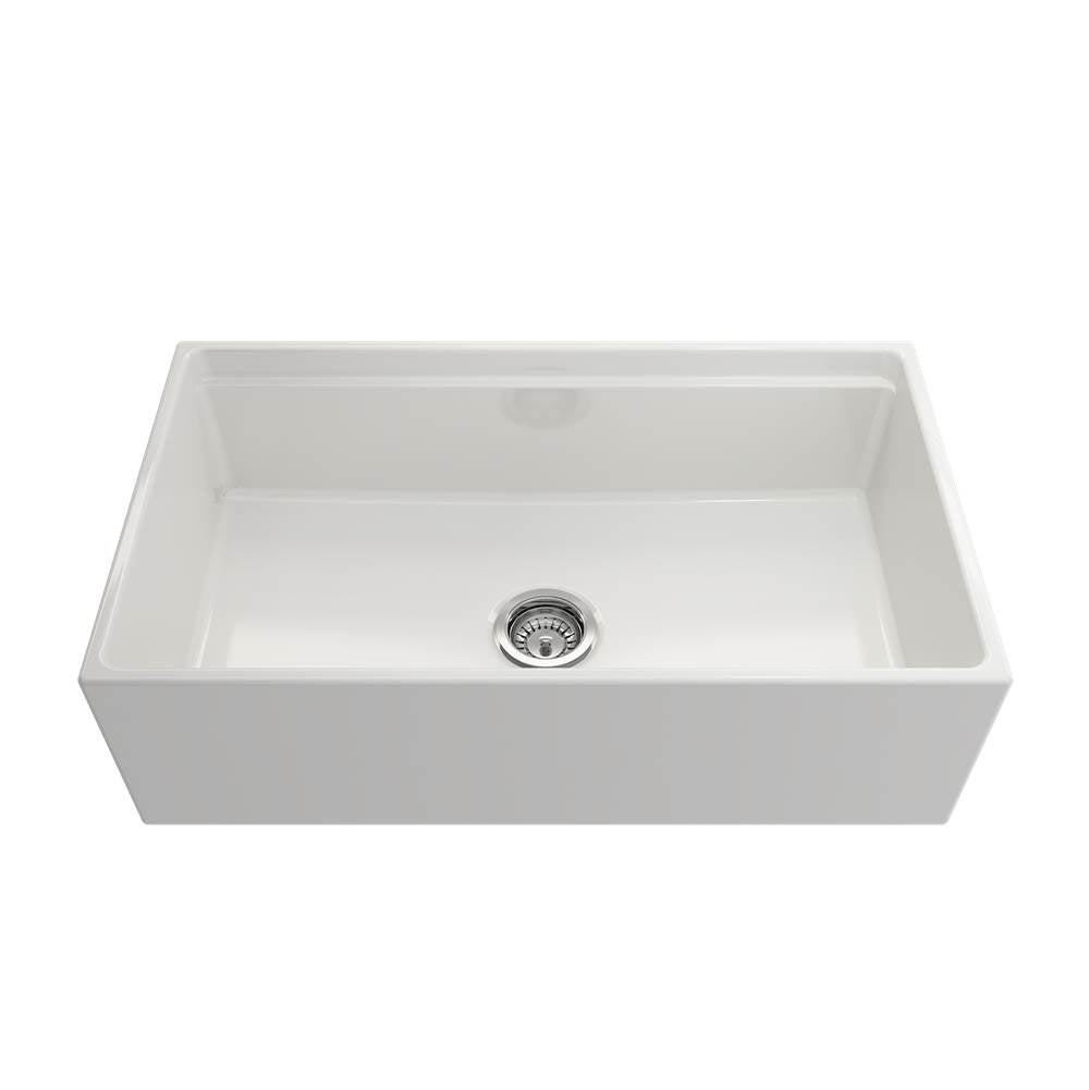 Contempo Step-Rim Apron Front Fireclay 33 in. Single Bowl Kitchen Sink with Integrated Work Station & Accessories in White