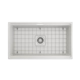 Contempo Step-Rim Apron Front Fireclay 33 in. Single Bowl Kitchen Sink with Integrated Work Station & Accessories in White