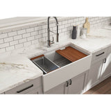 Contempo Step-Rim Apron Front Fireclay 33 in. Single Bowl Kitchen Sink with Integrated Work Station & Accessories in White
