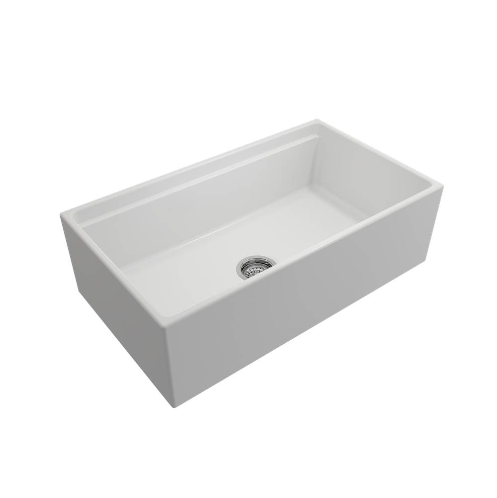 BOCCHI - Contempo Step-Rim Apron Front Fireclay 33 in. Single Bowl Kitchen Sink with Integrated Work Station & Accessories in Matte White - Matte White