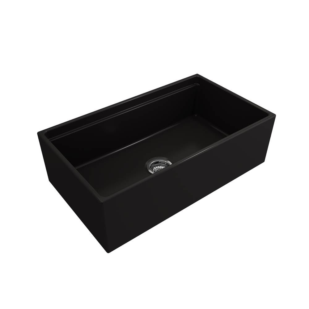 BOCCHI - Contempo Step-Rim Apron Front Fireclay 33 in. Single Bowl Kitchen Sink with Integrated Work Station & Accessories in Matte Black - Matte Black
