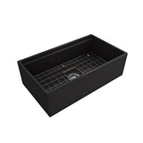 Contempo Step-Rim Apron Front Fireclay 33 in. Single Bowl Kitchen Sink with Integrated Work Station & Accessories in White