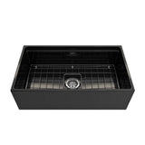 Contempo Step-Rim Apron Front Fireclay 33 in. Single Bowl Kitchen Sink with Integrated Work Station & Accessories in White